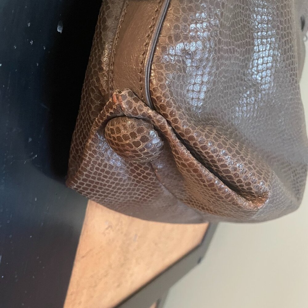 Vtg Carlos Falchi Brown Snake Embossed Large Crossbody Bag - Picture 5 of 8